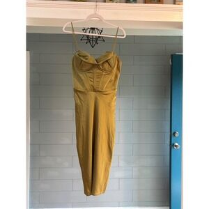 House of CB Myrna Olive Green Satin Corset Midi Dress Plus Cup SB6657(P) L